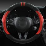 Prabangus dirbtinės odos vairo uždangalas su žiedu. , Track Red-Round (1855 Suede) Novatori&scaron;ka automobilio apdaila