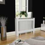 Baltos MDF grotelės radiatoriui paslėpti su lentyna, 112 cm