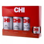 Plaukų priežiūros rinkinys CHI Home Stylist Kit: &scaron;ampūnas 355 ml + kaukė 355 ml + pur&scaron;kiklis 355 ml + serumas 59 ml