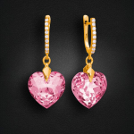 Sidabriniai auskarai moterims DiamondSky "Romantic Heart III (Rose)" su Swarovski kristalais