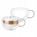Wilmax puodelių rinkinys, 2 vnt., Termo stikliniai puodeliai 300ml COFFEE LATTE CAPUCCINO TEA Wilmax 2vnt.