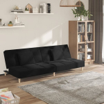 Dvivietė sofa-lova su dvejomis pagalvėmis, juoda, audinys