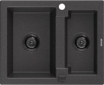 Granitinė virtuvinė plautuvė Mexen Carlos su sifonu, Black granite+Black, 582 x 475 mm