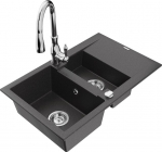 Granitinė virtuvinė plautuvė Mexen Gaspar su mai&scaron;ytuvu ir sifonu, Black granite/Chrome