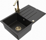 Granitinė virtuvinė plautuvė Mexen Bruno su mai&scaron;ytuvu ir sifonu, Metallic black/silver/gold