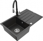 Granitinė virtuvinė plautuvė Mexen Bruno su mai&scaron;ytuvu ir sifonu, Black granite
