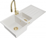 Granitinė virtuvinė plautuvė Mexen Andres su mai&scaron;ytuvu ir sifonu, White/Gold