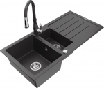 Granitinė virtuvinė plautuvė Mexen Andres su mai&scaron;ytuvu ir sifonu, Black granite