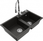 Granitinė virtuvinė plautuvė Mexen Tomas su mai&scaron;ytuvu ir sifonu, Metallic black/gold/Chrome