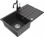 Granitinė virtuvinė plautuvė Mexen Bruno su mai&scaron;ytuvu ir sifonu, Black granite/Black