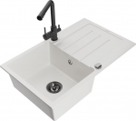 Granitinė virtuvinė plautuvė Mexen Bruno su mai&scaron;ytuvu ir sifonu, White/Black