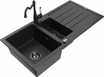 Granitinė virtuvinė plautuvė Mexen Andres su mai&scaron;ytuvu ir sifonu, Metallic black/silver/black