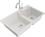 Granitinė virtuvinė plautuvė Mexen Tomas su mai&scaron;ytuvu ir sifonu, White/Chrome