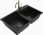 Granitinė virtuvinė plautuvė Mexen Tomas su mai&scaron;ytuvu ir sifonu, Black/Gold