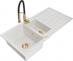 Granitinė virtuvinė plautuvė Mexen Andres su mai&scaron;ytuvu ir sifonu, White/Black/Gold
