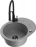 Granitinė virtuvinė plautuvė Mexen Kevin su mai&scaron;ytuvu ir sifonu, Grey/Black