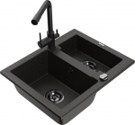 Granitinė virtuvinė plautuvė Mexen Carlos su mai&scaron;ytuvu ir sifonu, Metallic black/gold/black