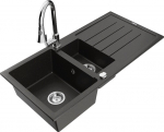 Granitinė virtuvinė plautuvė Mexen Andres su mai&scaron;ytuvu ir sifonu, Metallic black/gold/chrome