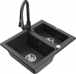 Granitinė virtuvinė plautuvė Mexen Carlos su mai&scaron;ytuvu ir sifonu, Black granite