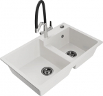 Granitinė virtuvinė plautuvė Mexen Tomas su mai&scaron;ytuvu ir sifonu, White/Black/Chrome