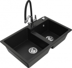 Granitinė virtuvinė plautuvė Mexen Tomas su mai&scaron;ytuvu ir sifonu, Black/Black/Chrome