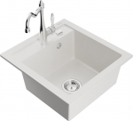 Granitinė virtuvinė plautuvė Mexen Vito su mai&scaron;ytuvu ir sifonu, White+Chrome