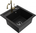 Granitinė virtuvinė plautuvė Mexen Vito su mai&scaron;ytuvu ir sifonu, Black+Gold