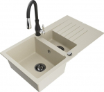 Granitinė virtuvinė plautuvė Mexen Matias su mai&scaron;ytuvu ir sifonu, Beige/Black