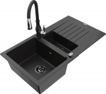 Granitinė virtuvinė plautuvė Mexen Matias su mai&scaron;ytuvu ir sifonu, Metallic black/Silver/Black