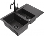 Granitinė virtuvinė plautuvė Mexen Gaspar su mai&scaron;ytuvu Carla ir sifonu 6507-76-670700-70-B, juoda