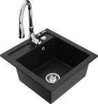 Granitinė virtuvinė plautuvė Mexen Vito su mai&scaron;ytuvu ir sifonu, Black+Chrome