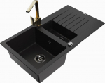 Granitinė virtuvinė plautuvė Mexen Matias su mai&scaron;ytuvu ir sifonu, Black/Gold