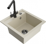 Granitinė virtuvinė plautuvė Mexen Vito su mai&scaron;ytuvu ir sifonu, Beige/Black