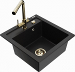 Granitinė virtuvinė plautuvė Mexen Vito su mai&scaron;ytuvu ir sifonu, Black+Gold