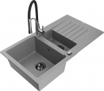 Granitinė virtuvinė plautuvė Mexen Matias su mai&scaron;ytuvu ir sifonu, Grey/Black/Chrome