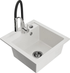 Granitinė virtuvinė plautuvė Mexen Vito su mai&scaron;ytuvu ir sifonu, White+Black/Chrome