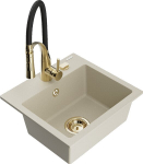 Granitinė virtuvinė plautuvė Mexen Milo su mai&scaron;ytuvu ir sifonu, Beige/Black/Gold