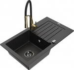 Granitinė virtuvinė plautuvė Mexen Pablo su mai&scaron;ytuvu ir sifonu, Metallic black/Silver/Black/Gold