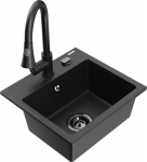 Granitinė virtuvinė plautuvė Mexen Milo su mai&scaron;ytuvu ir sifonu, Metallic black/Silver/Black