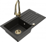 Granitinė virtuvinė plautuvė Mexen Pablo su mai&scaron;ytuvu ir sifonu, Metallic black/Gold
