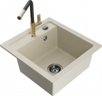 Granitinė virtuvinė plautuvė Mexen Vito su mai&scaron;ytuvu ir sifonu, Beige/Black/Gold