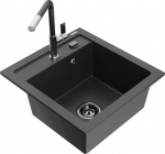 Granitinė virtuvinė plautuvė Mexen Vito su mai&scaron;ytuvu ir sifonu, Black granite/Black granite/Chrome