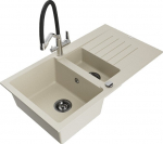 Granitinė virtuvinė plautuvė Mexen Matias su mai&scaron;ytuvu ir sifonu, Beige/Black/Chrome