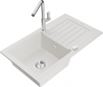 Granitinė virtuvinė plautuvė Mexen Pablo su mai&scaron;ytuvu ir sifonu, White+Chrome