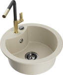 Granitinė virtuvinė plautuvė Mexen Diego su mai&scaron;ytuvu ir sifonu, Beige/Black/Gold
