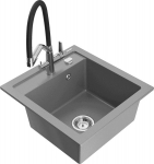 Granitinė virtuvinė plautuvė Mexen Vito su mai&scaron;ytuvu ir sifonu, Grey+Black/Chrome