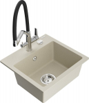 Granitinė virtuvinė plautuvė Mexen Milo su mai&scaron;ytuvu ir sifonu, Beige/Black/Chrome