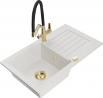 Granitinė virtuvinė plautuvė Mexen Pablo su mai&scaron;ytuvu ir sifonu, White+Black/Gold