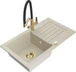 Granitinė virtuvinė plautuvė Mexen Pablo su mai&scaron;ytuvu ir sifonu, Beige/Black/Gold
