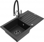 Granitinė virtuvinė plautuvė Mexen Pablo su mai&scaron;ytuvu ir sifonu, Metallic black/Silver/Black/Chrome